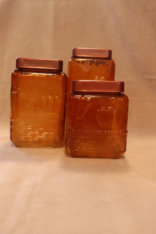 Orange Glass Autumnal Jar with Lid - Set of 3