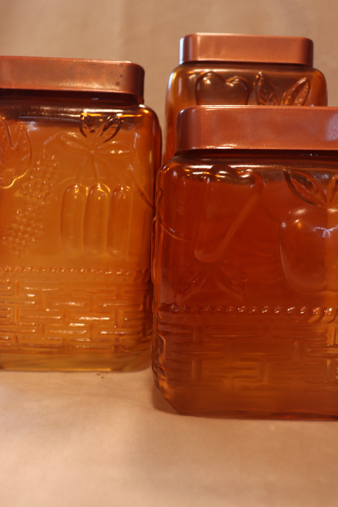 Orange Glass Autumnal Jar with Lid - Set of 3
