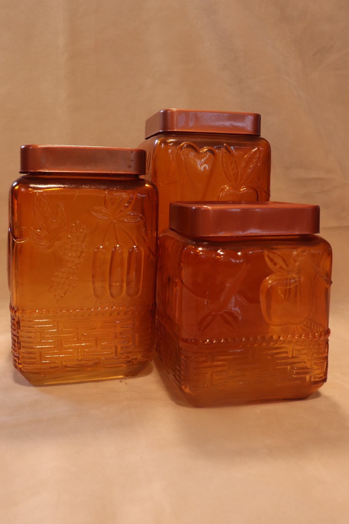 Orange Glass Autumnal Jar with Lid - Set of 3